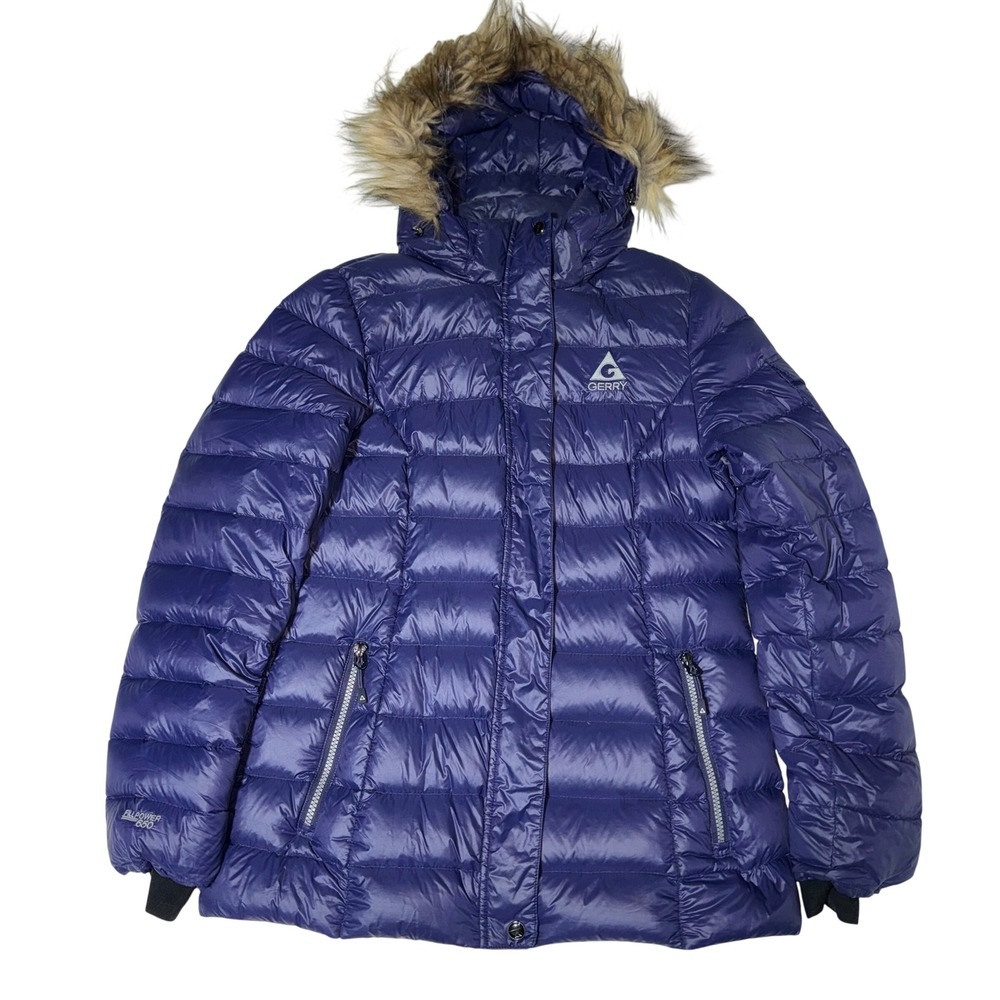 Gerry 650 Fill Down Puffer Jacket Womens Medium Faux Fur Detachable Hood Purple